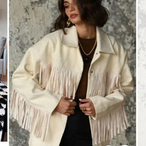 12TH Tribe NWT White Cream Fringe Jacket Small Womens Sm